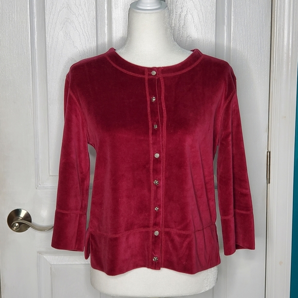 J. Jill Velvet Cardigan Top  Burgundy Mixed Buttons Small - Picture 3 of 14